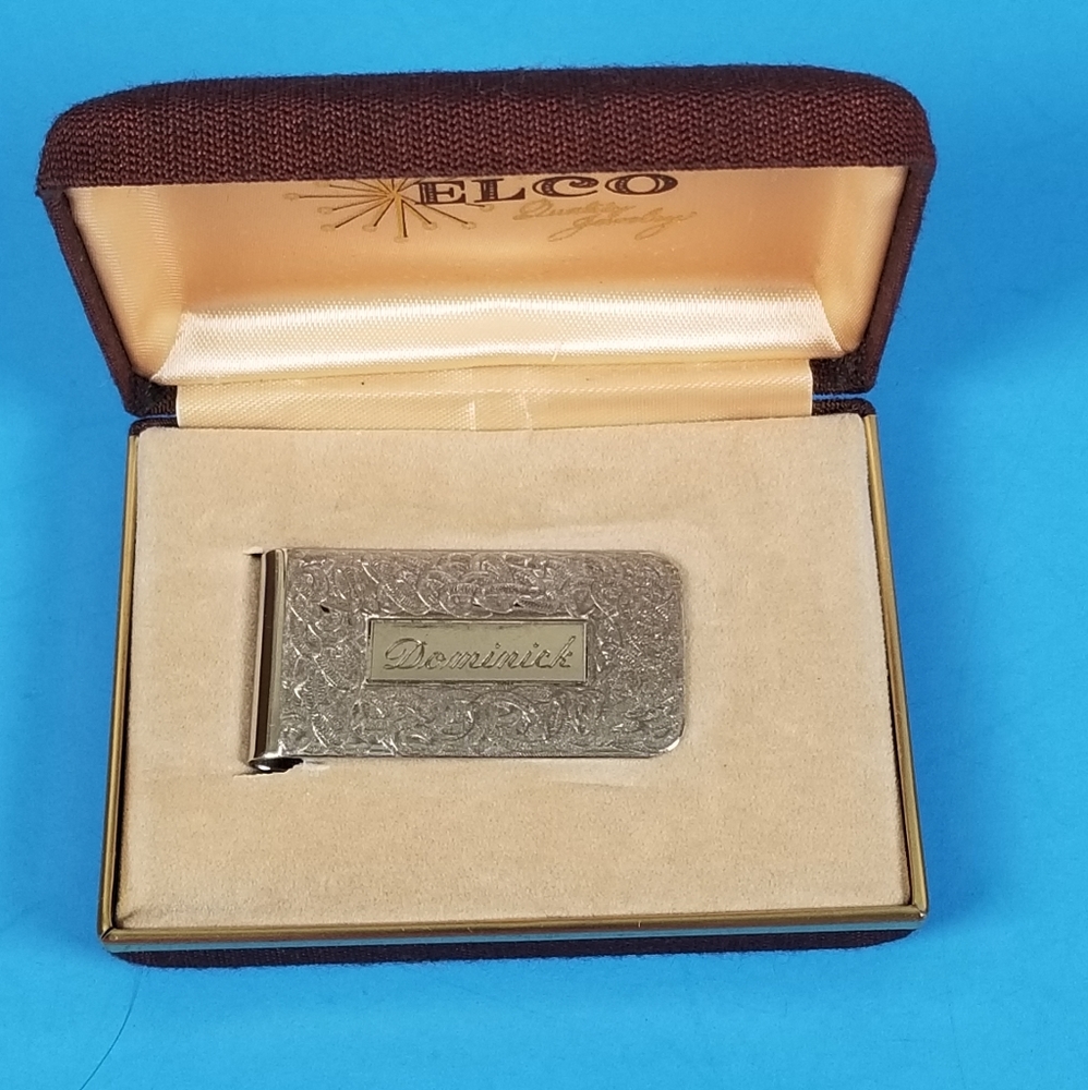 Engraved Silver Dominick Elco Money Clip with Original Jewelry Box NO Markings